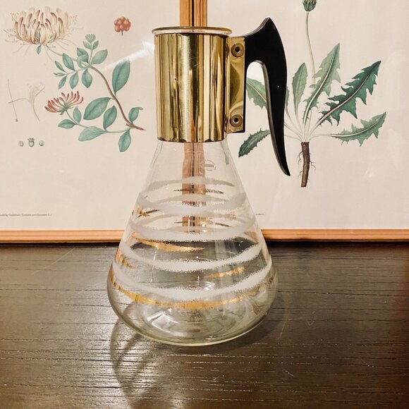 Vintage Fred Press Signed Coffee Decanter Mid Century Modern MCM White/Gold Desi - Picture 6 of 11